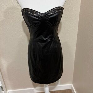The Vintage Shop Black Strapless Dress with Stud Accents Size L Biker Grunge